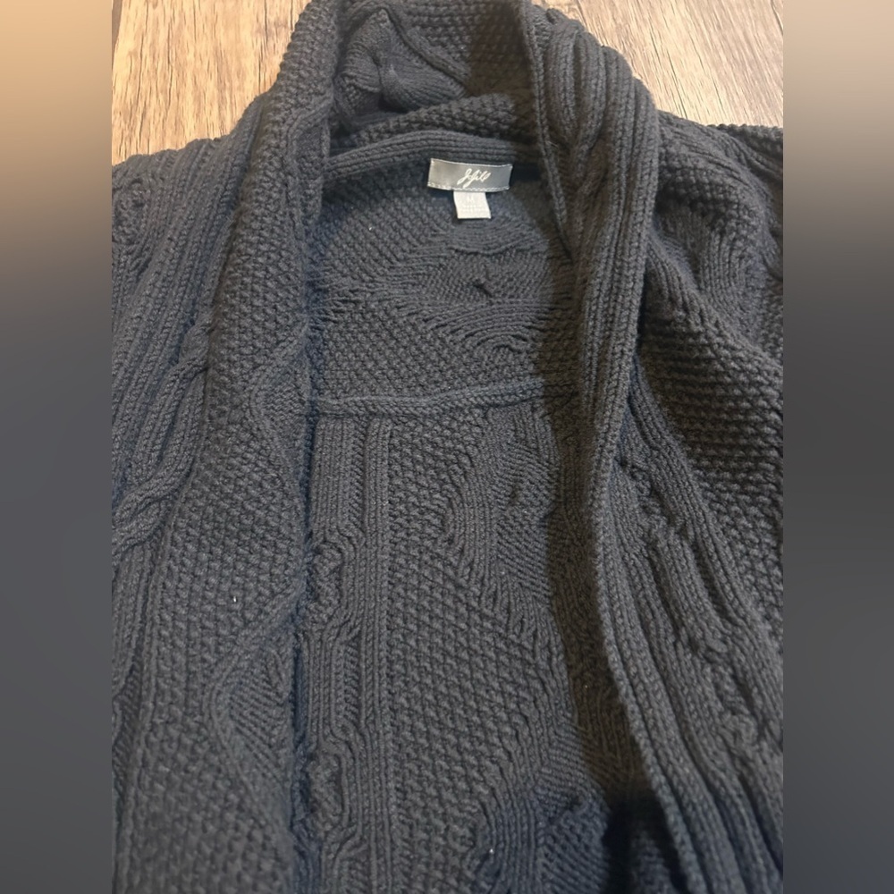 J. Jill Black open front cable knit Waterfall sweater  vest Size Medium Chunky - Picture 4 of 5